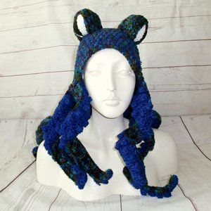 Crochet Variegated Blue and Green Octopus Hat Adult Size